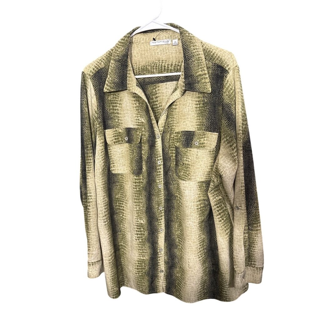 Notations Womens 2X Button-Up Shirt With Snake Print Pattern Long Sleeves Made I
